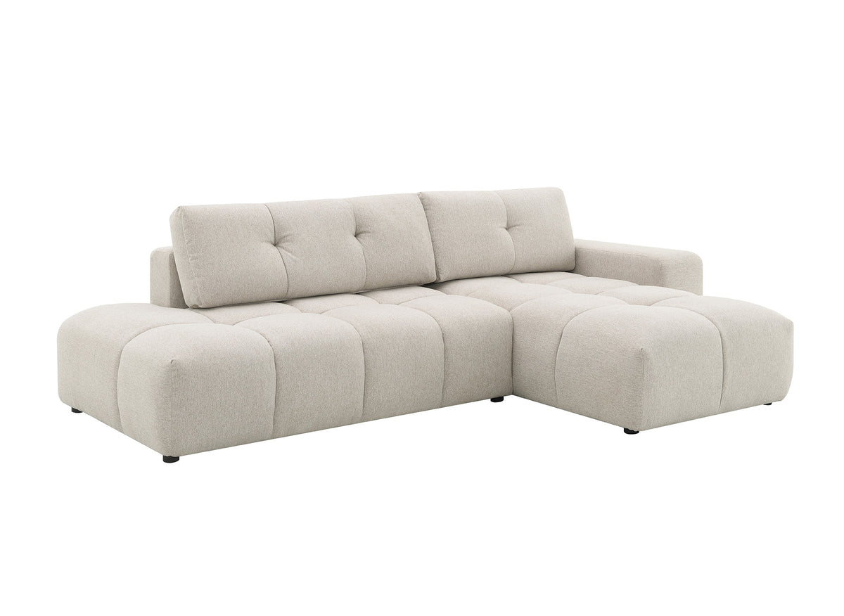 Canapé d'angle convertible avec coffre en tissu texturé beige ANGELINE - Angle droit