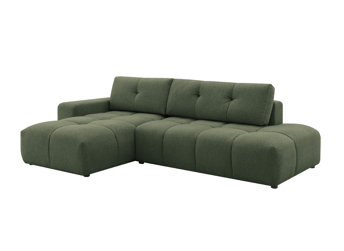 Canapé d'angle convertible avec coffre en tissu texturé vert olive ANGELINE - Angle gauche