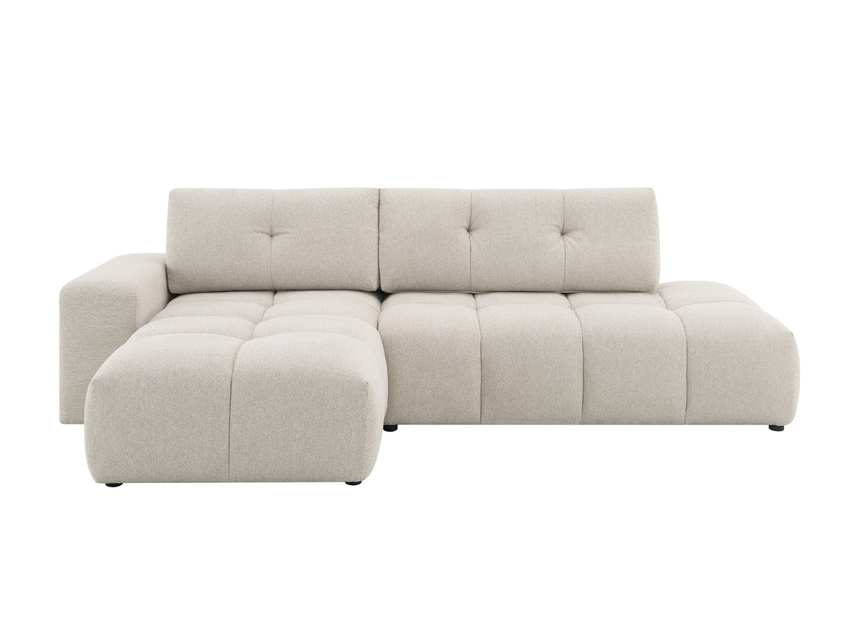 Canapé d'angle convertible avec coffre en tissu texturé beige ANGELINE - Angle gauche