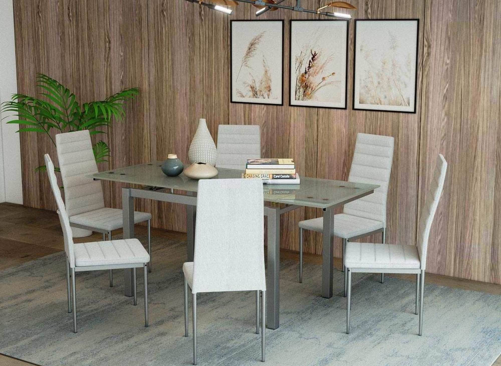 Ensemble table à manger extensible + 6 chaises blanc GISBORNE