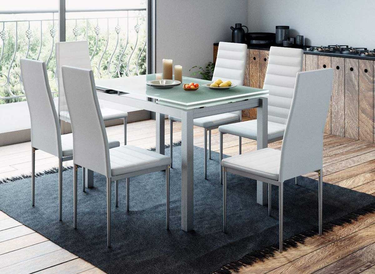 Ensemble table à manger extensible + 6 chaises blanc GISBORNE