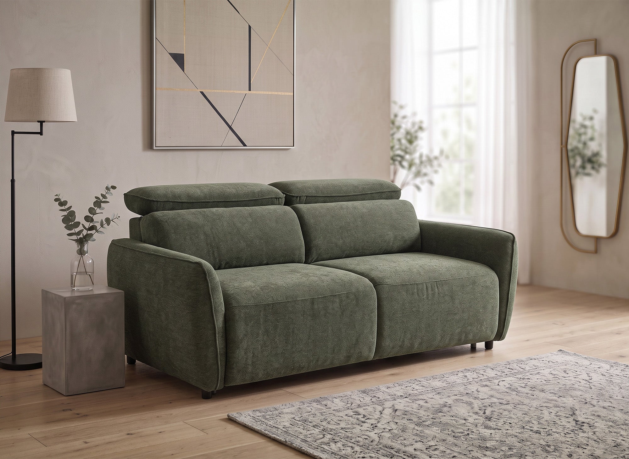 Canapé convertible express 3 places en tissu texturé vert JACINTHE