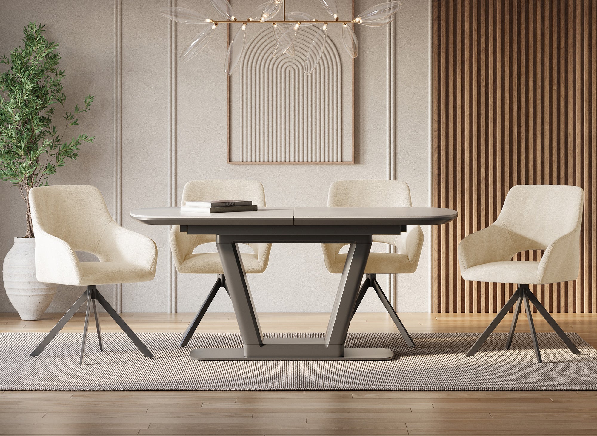 Lot de 2 chaises pivotantes design en velours beige CIEL