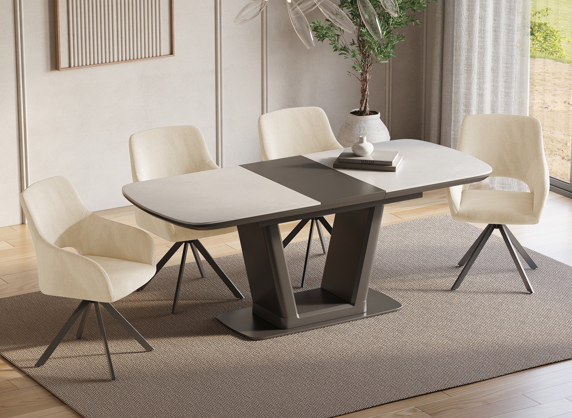 Lot de 2 chaises pivotantes design en velours beige CIEL