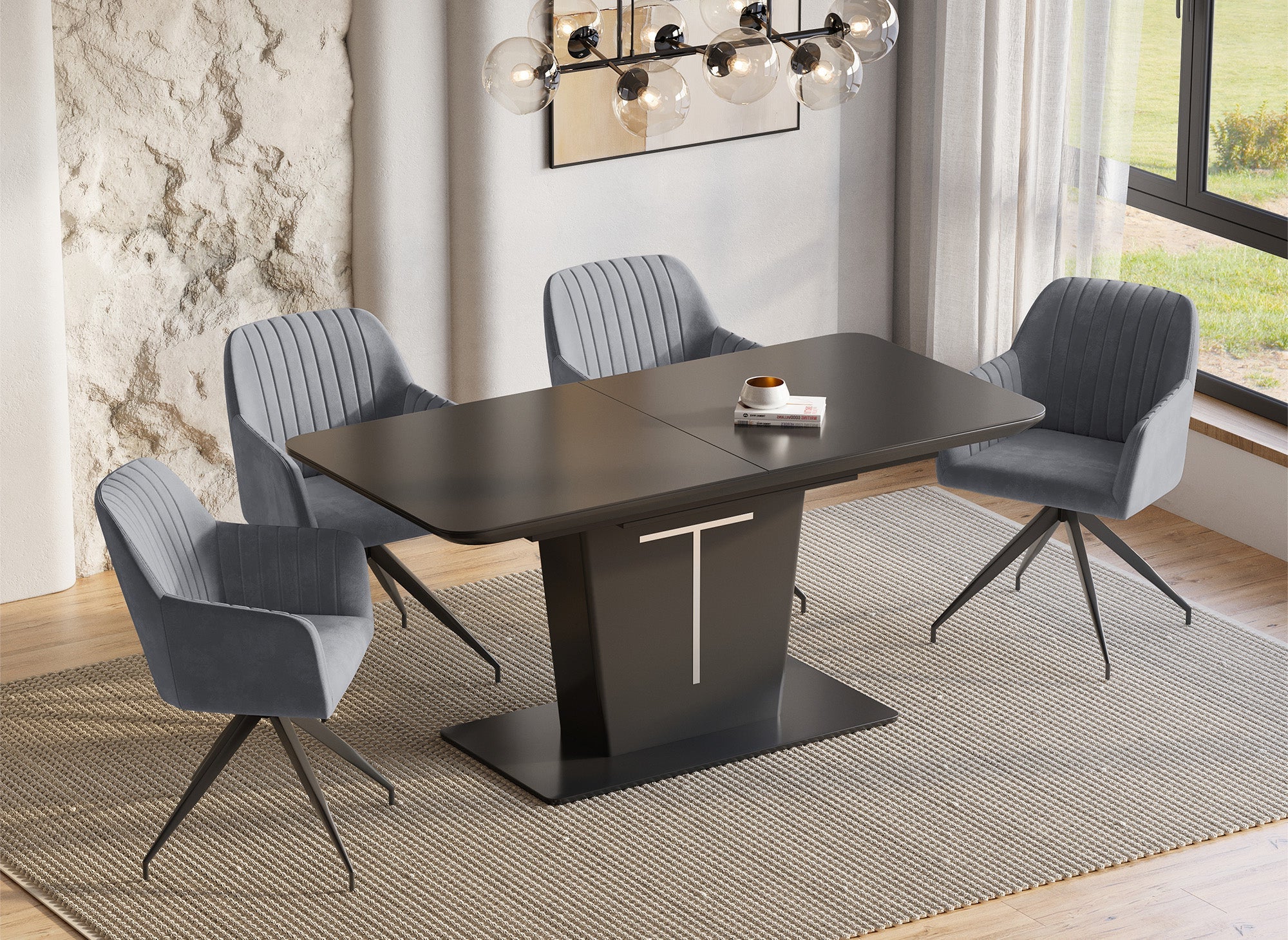 Lot de 2 chaises en velours gris pieds en métal noir RATUS