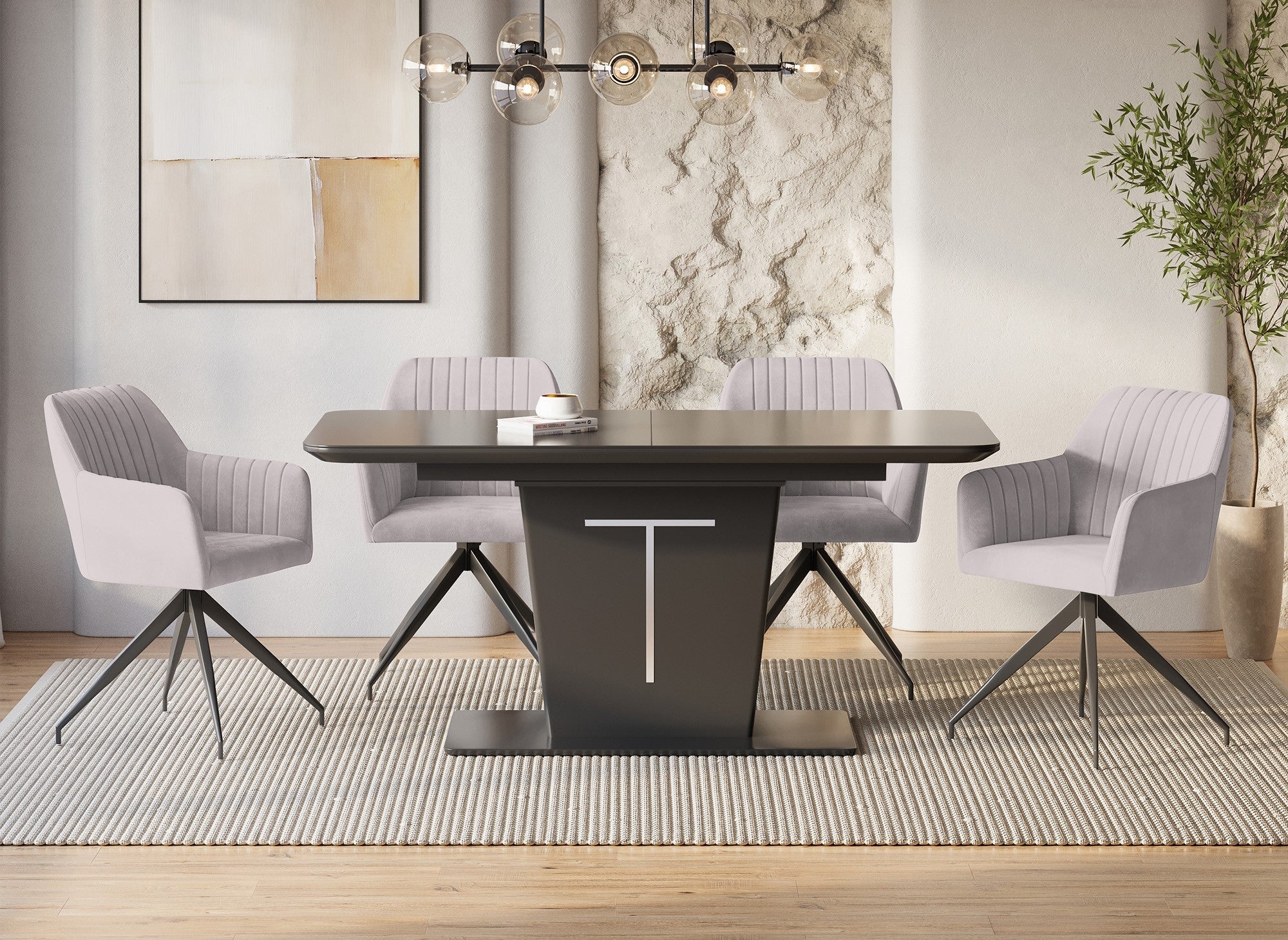 Table à manger rectangulaire à rallonge design noir SULIA