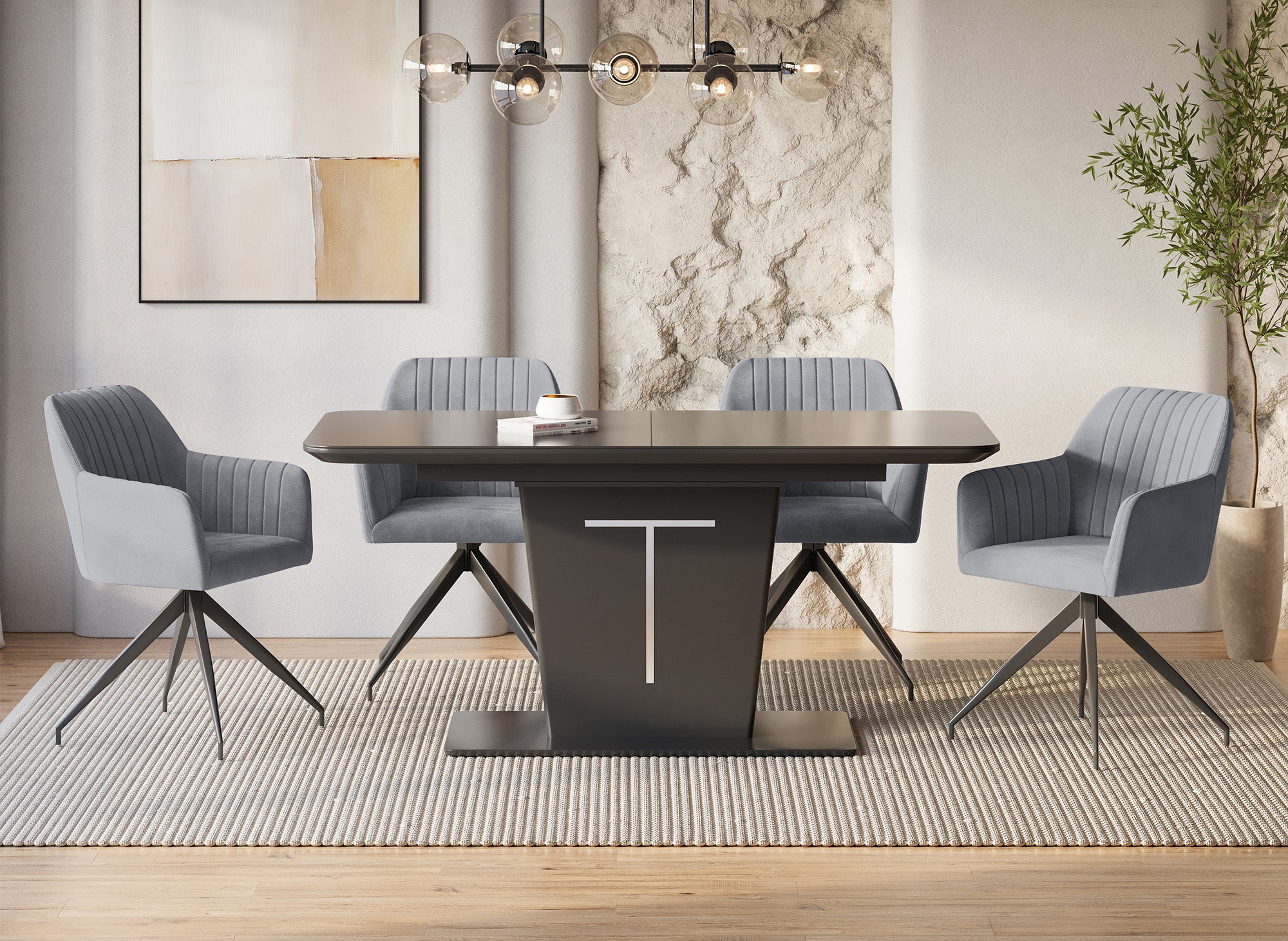 Lot de 2 chaises en velours gris pieds en métal noir RATUS
