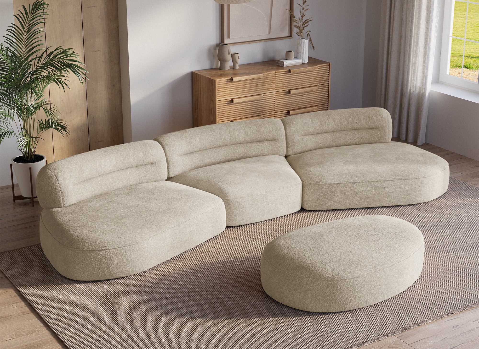 Pouf en velours tissé beige IMENIA