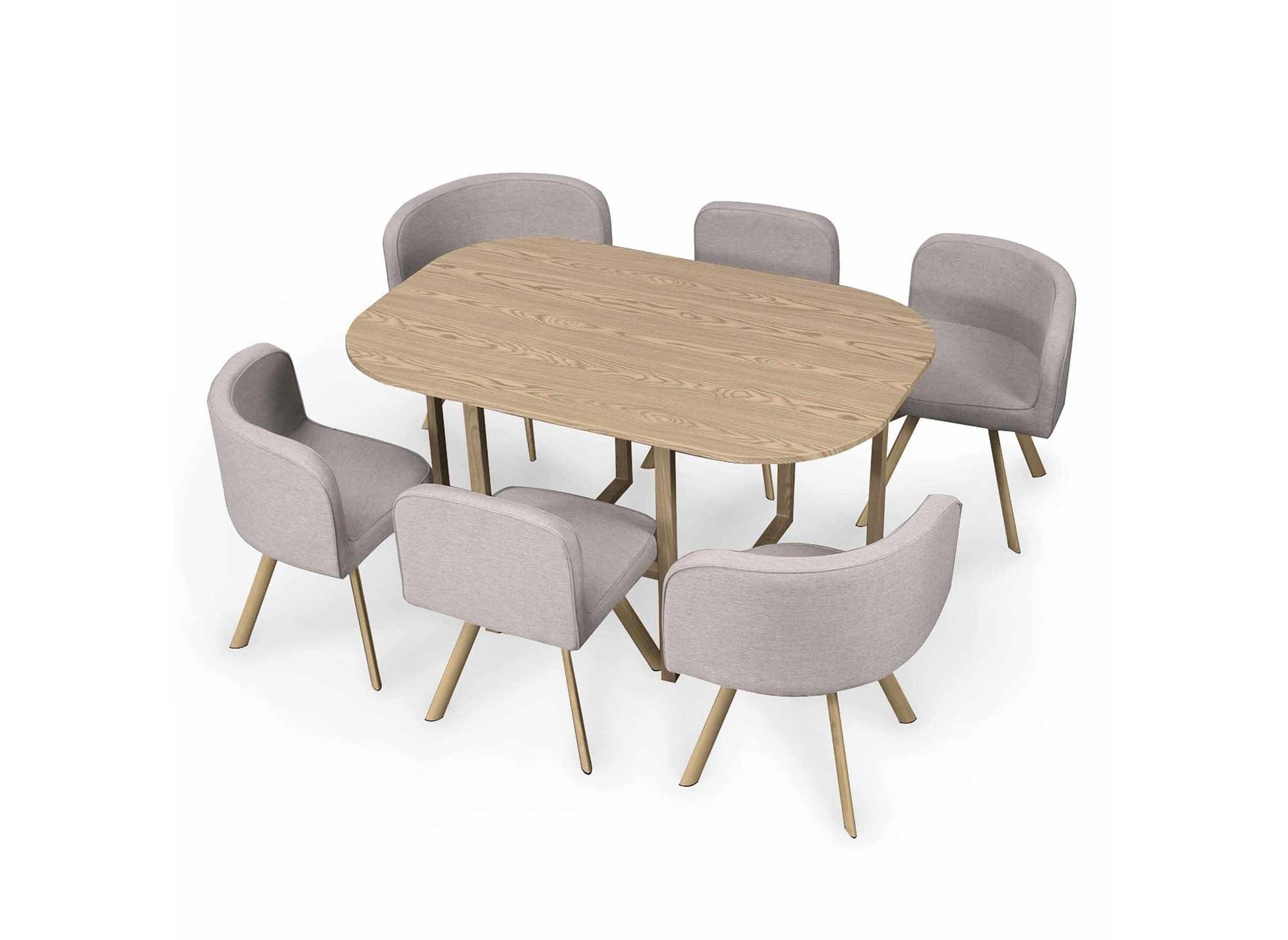Ensemble table + 6 chaises encastrables beige FLEN XL