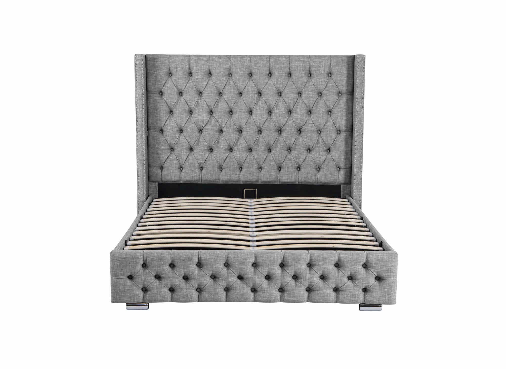 Lit coffre en tissu lin gris 140X190 cm MAXI