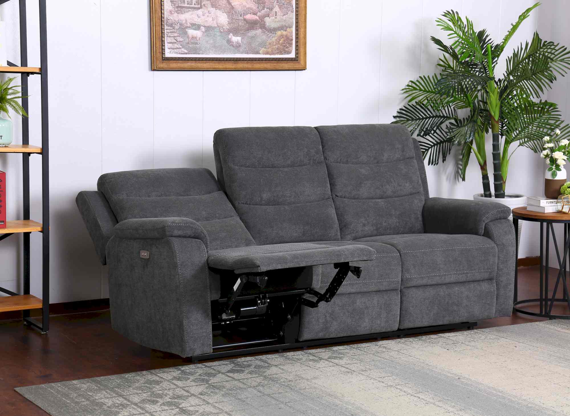 Canapé relax électrique 3 places en tissu gris foncé RICHARD