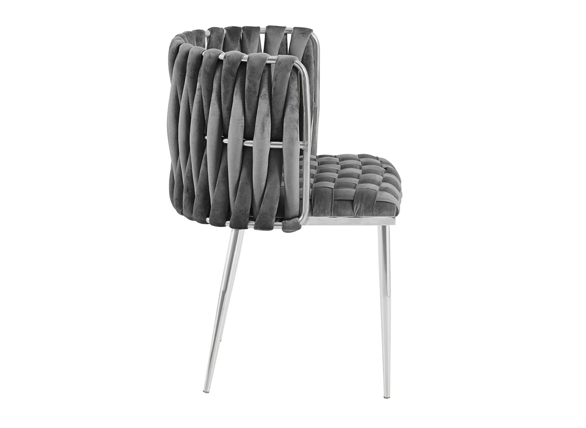 Lot de 2 chaises en velours gris pieds en métal argenté POLO