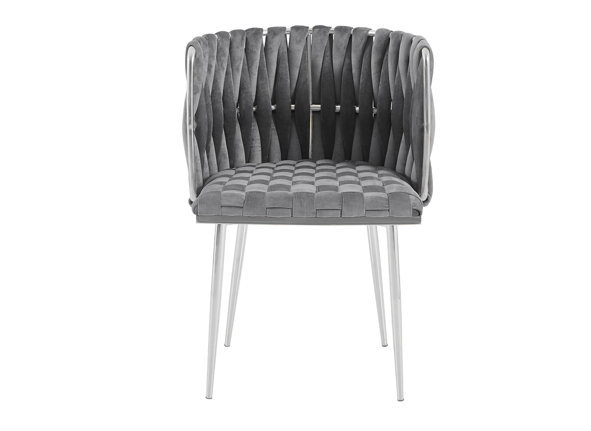 Lot de 2 chaises en velours gris pieds en métal argenté POLO