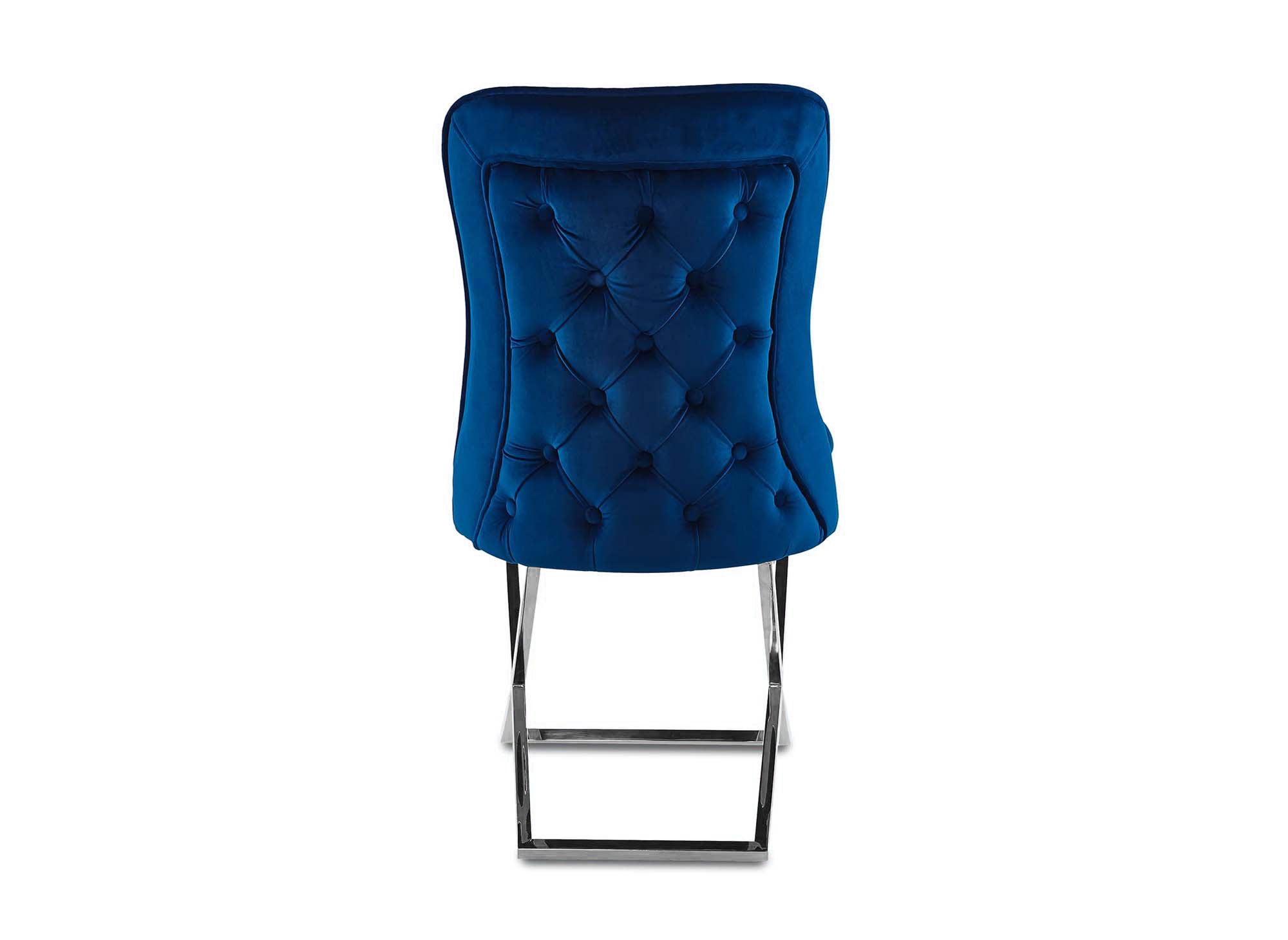 Lot de 2 chaises en velours bleu pieds en métal argenté ETHAN