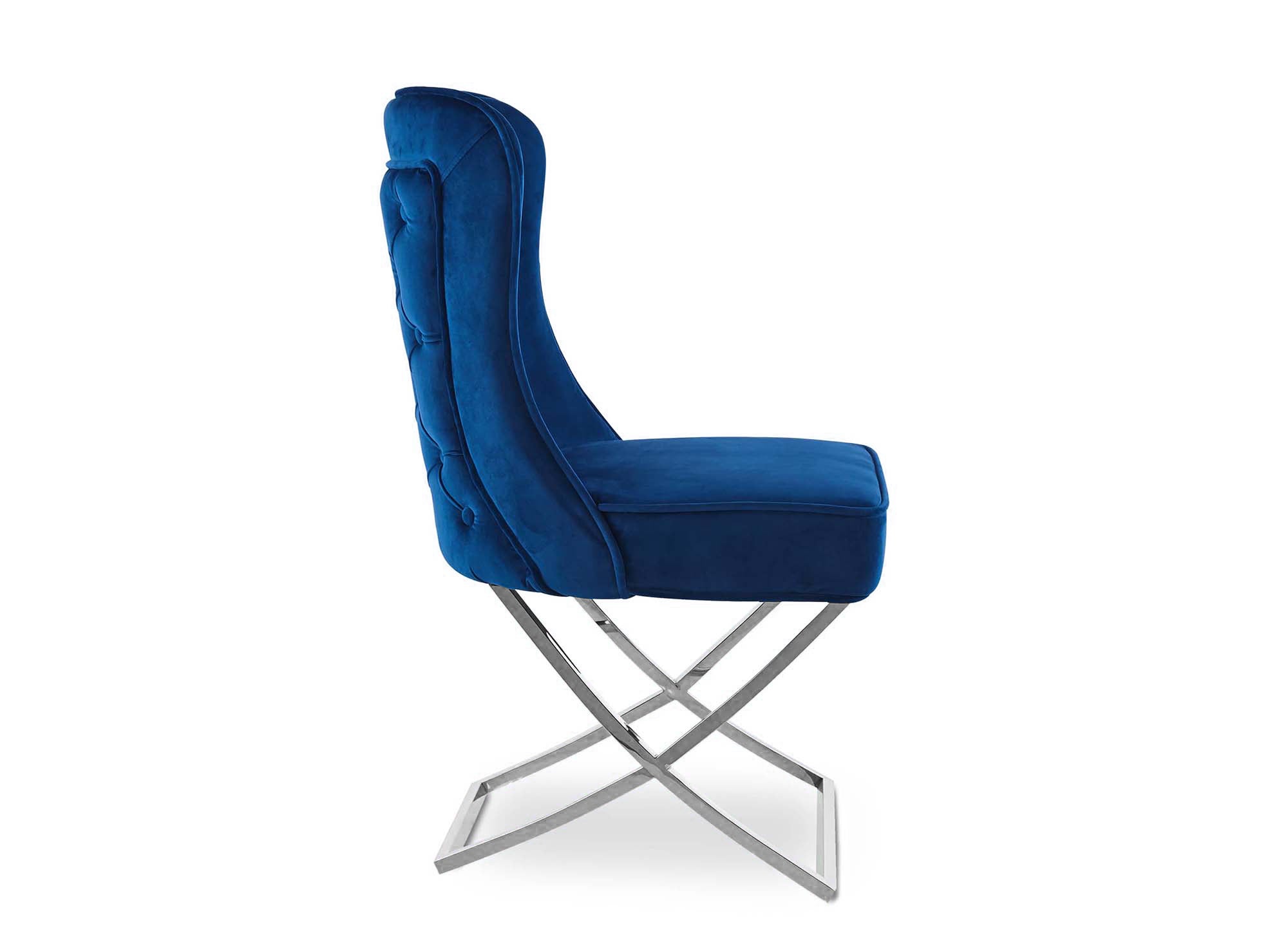 Lot de 2 chaises en velours bleu pieds en métal argenté ETHAN