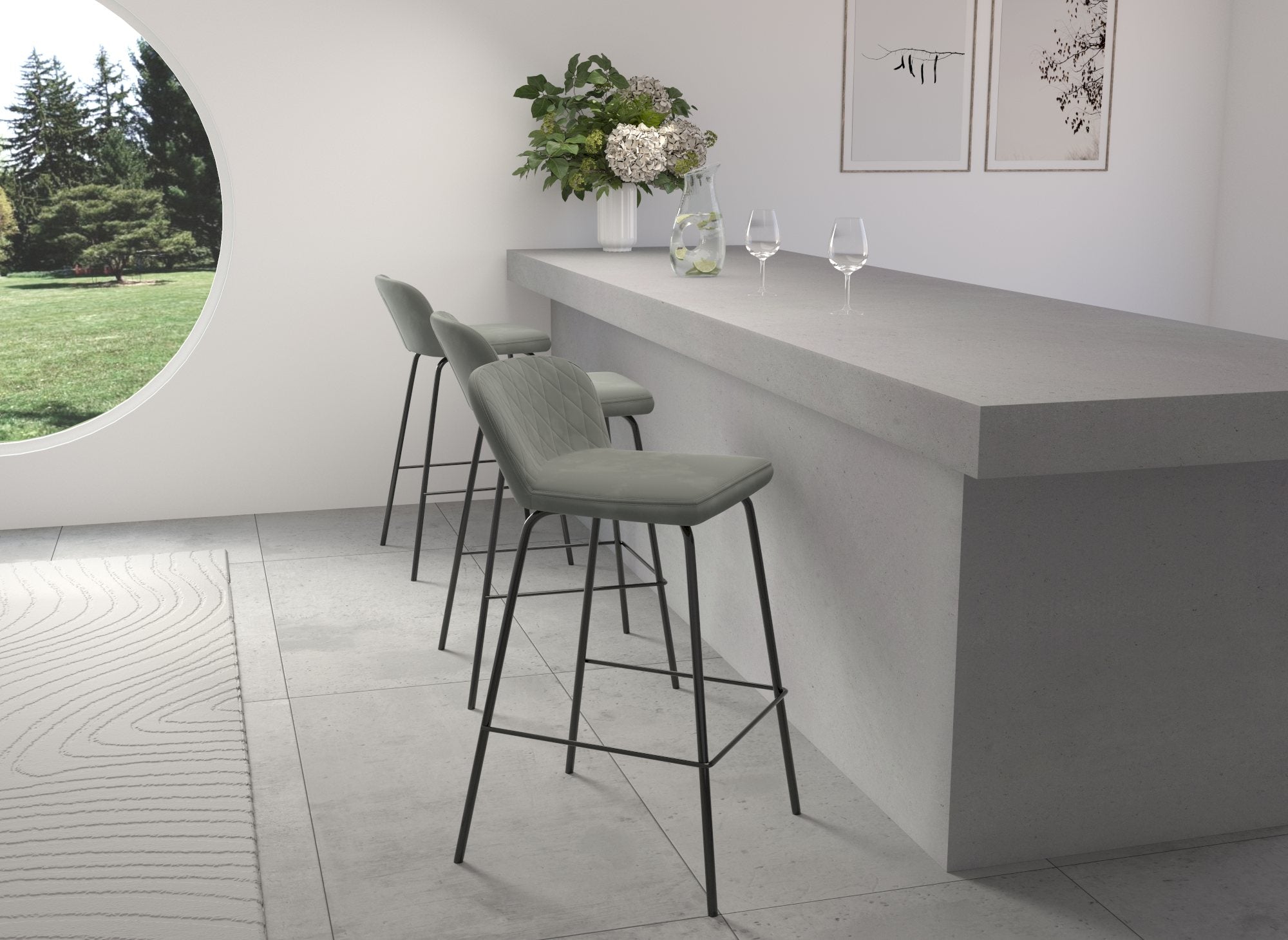 Lot de 2 tabourets de bar design en velours gris BOSCO