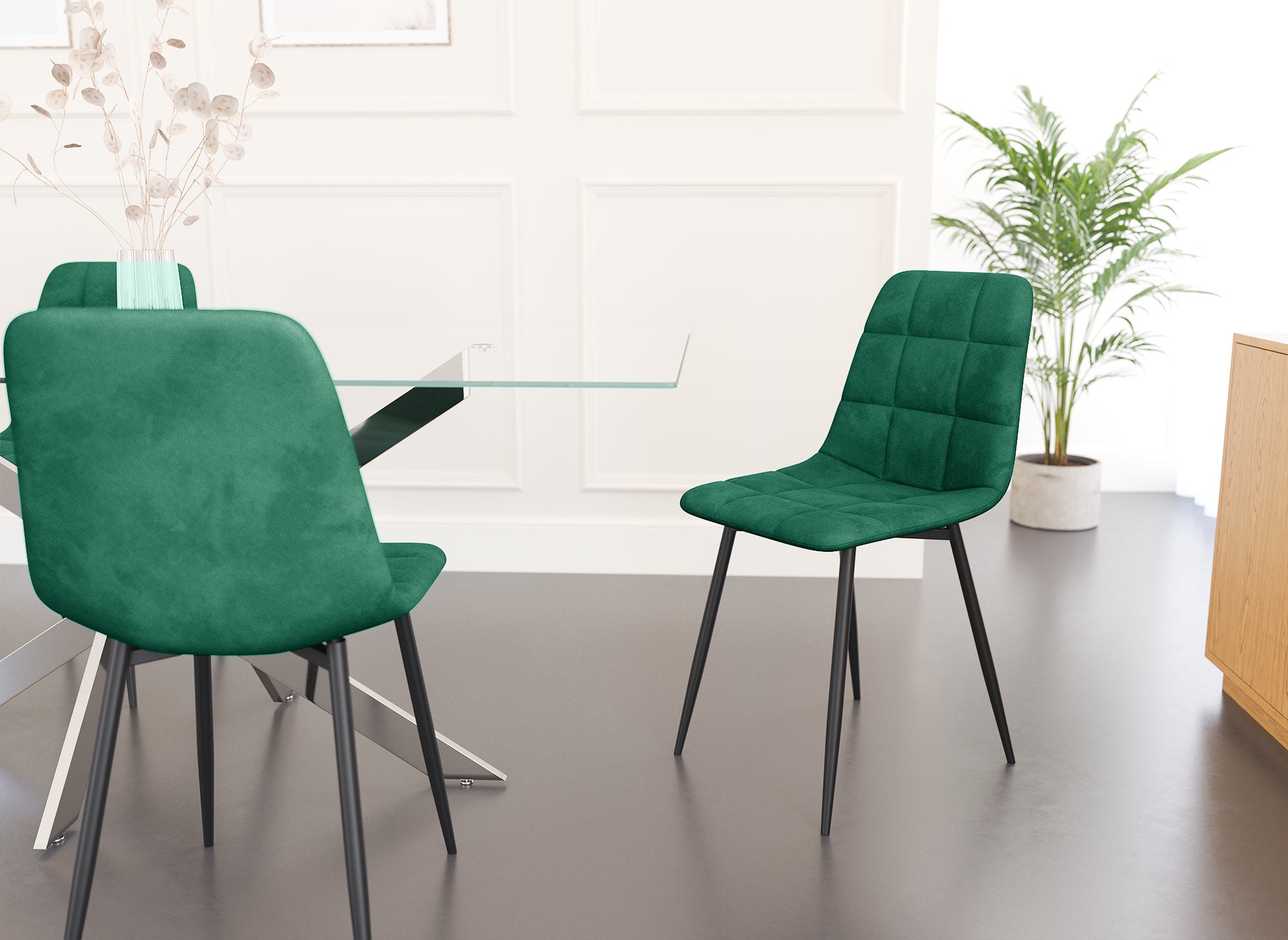 Lot de 4 chaises en velours vert capitonné JEREMI