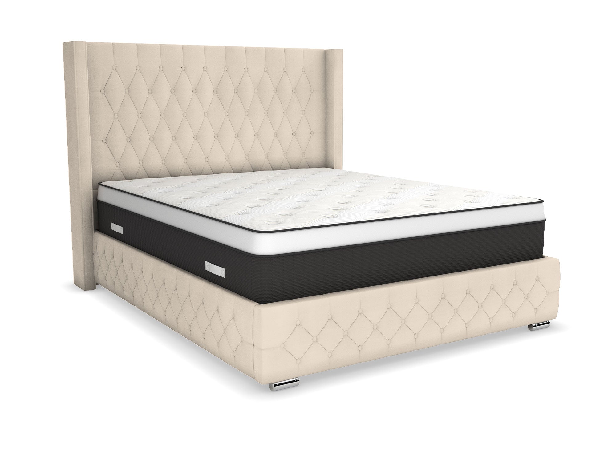 Lit coffre en velours beige 160X200 cm PERLA