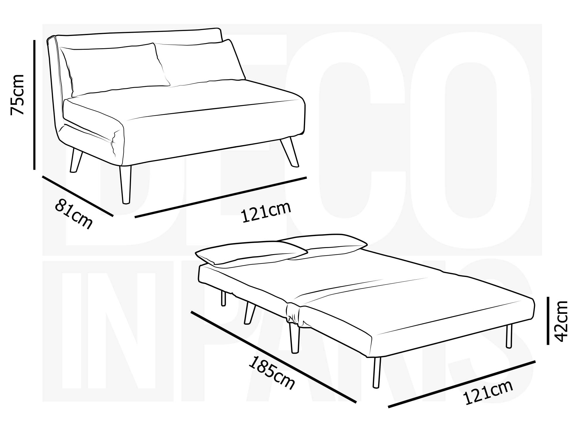 Banquette convertible 2 places en tissu bleu TONKA