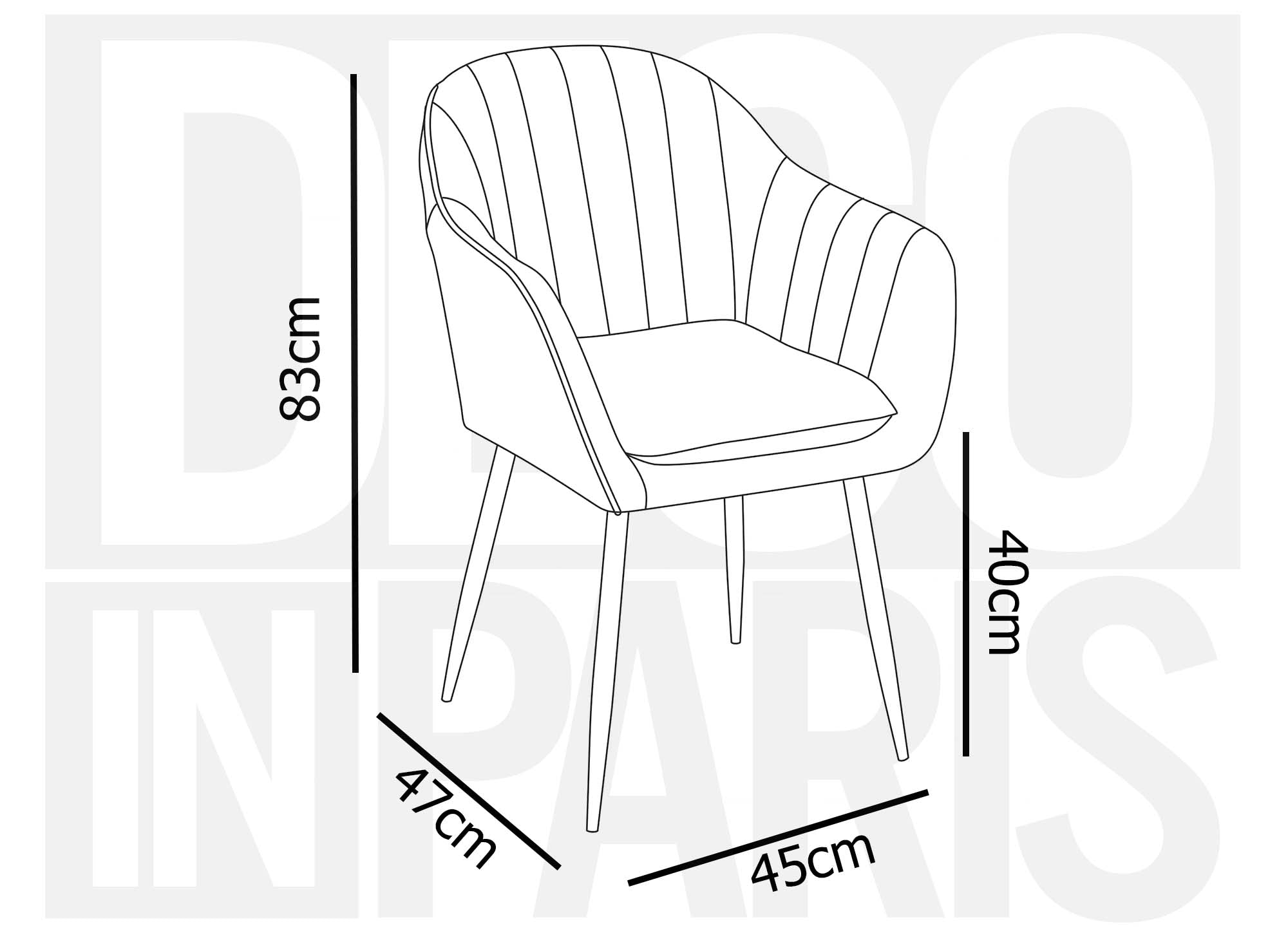 Lot de 2 chaises avec accoudoirs en velours bleu pieds noirs EDWIGE