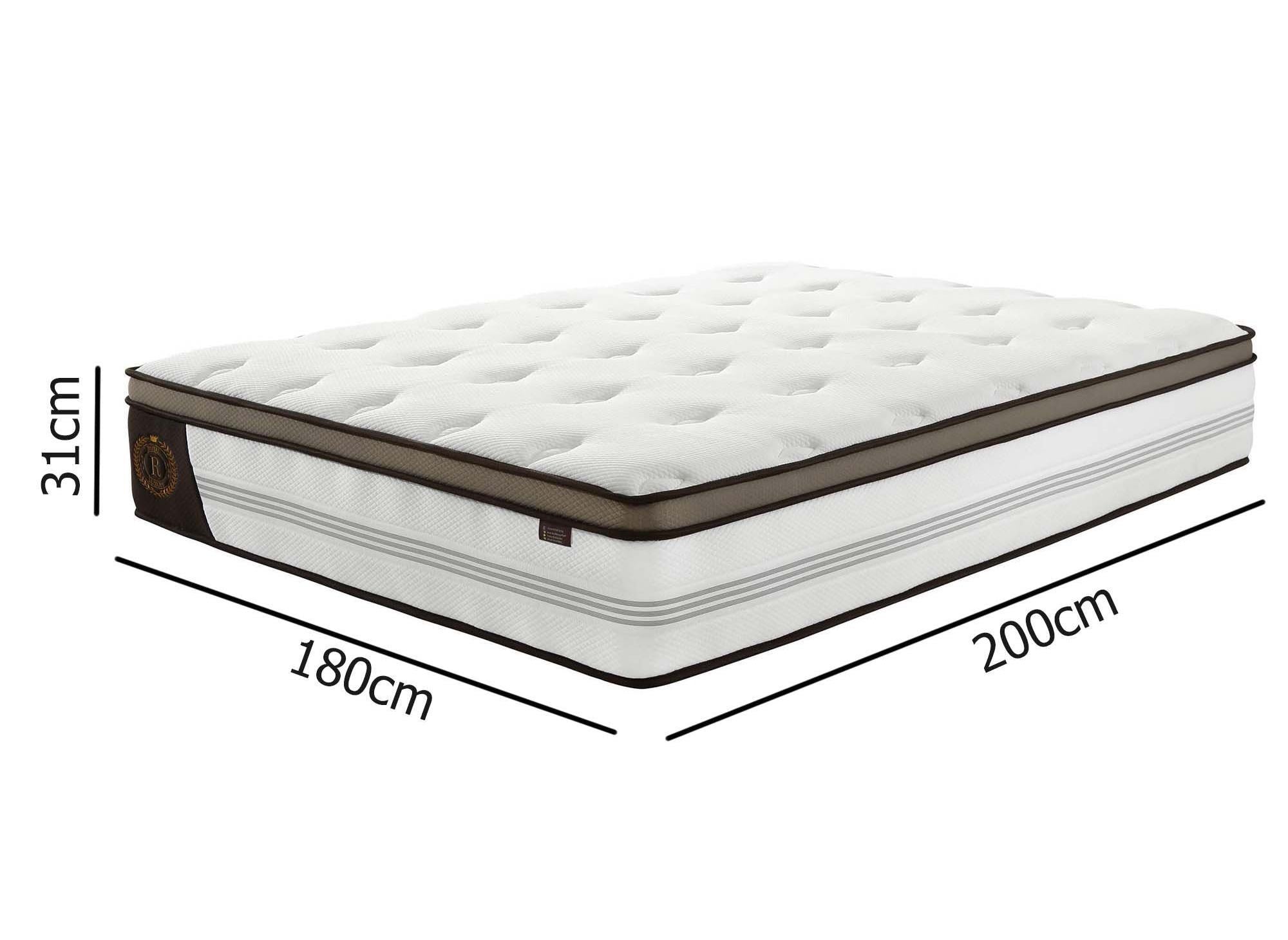 Matelas hybride ROYAL LUX 180 x 200 cm ressorts ensachés et mémoire de forme épaisseur 31 cm