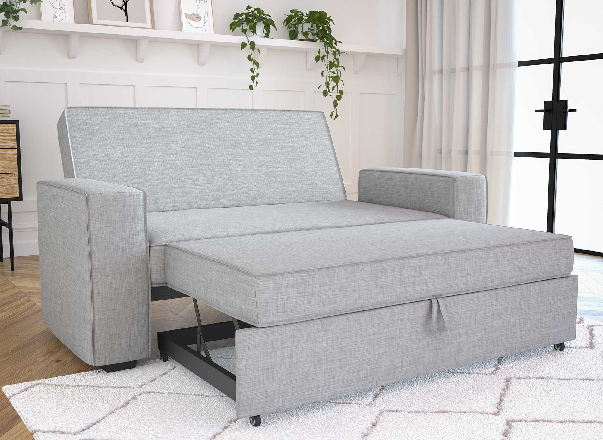 Canapé 3 places convertible en tissu gris clair JAMES