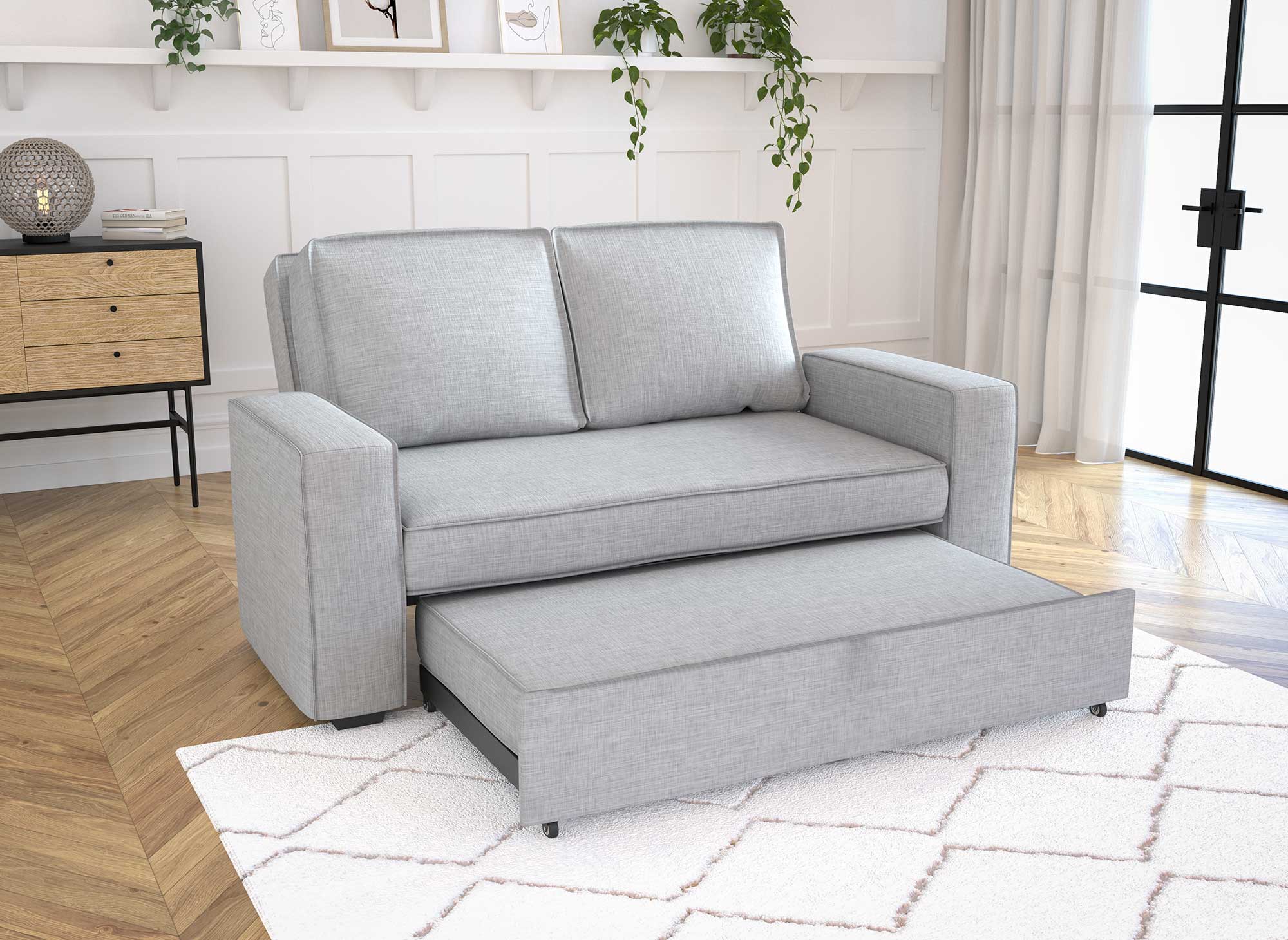 Canapé 3 places convertible en tissu gris clair JAMES