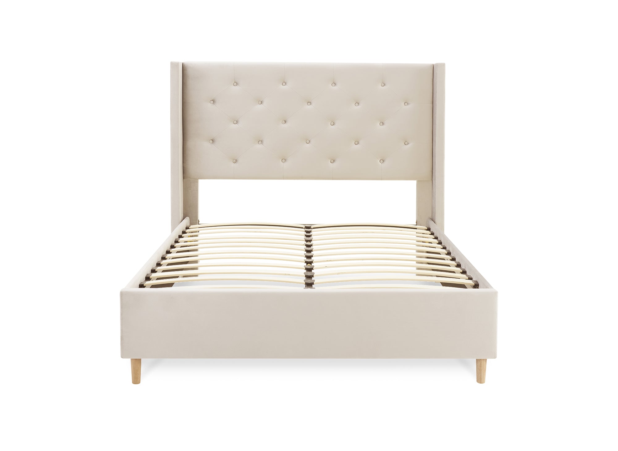 Lit double en velours capitonné beige MAREVA 140x190 cm