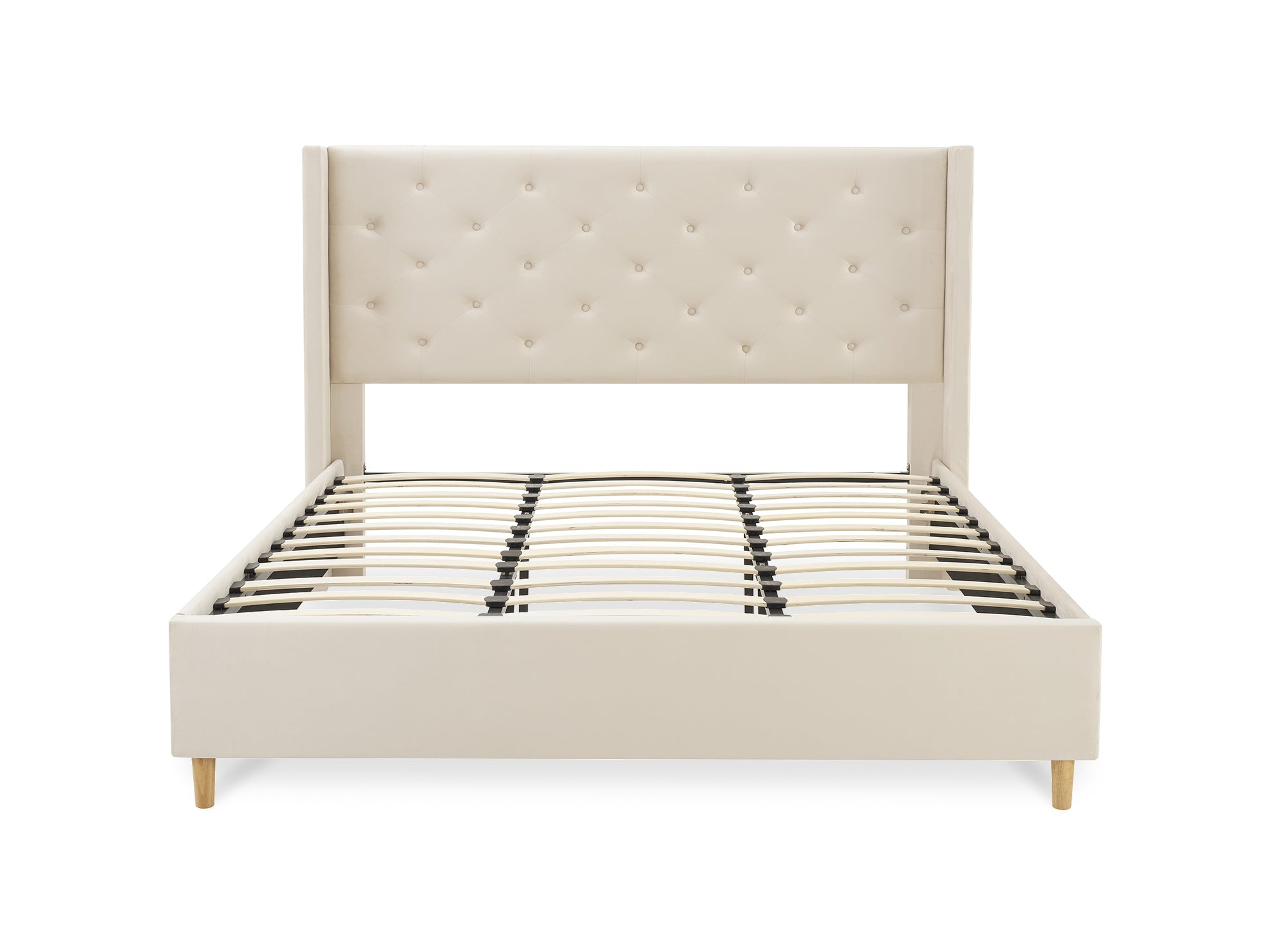 Lit double en velours capitonné en velours beige MAREVA 180x200 cm