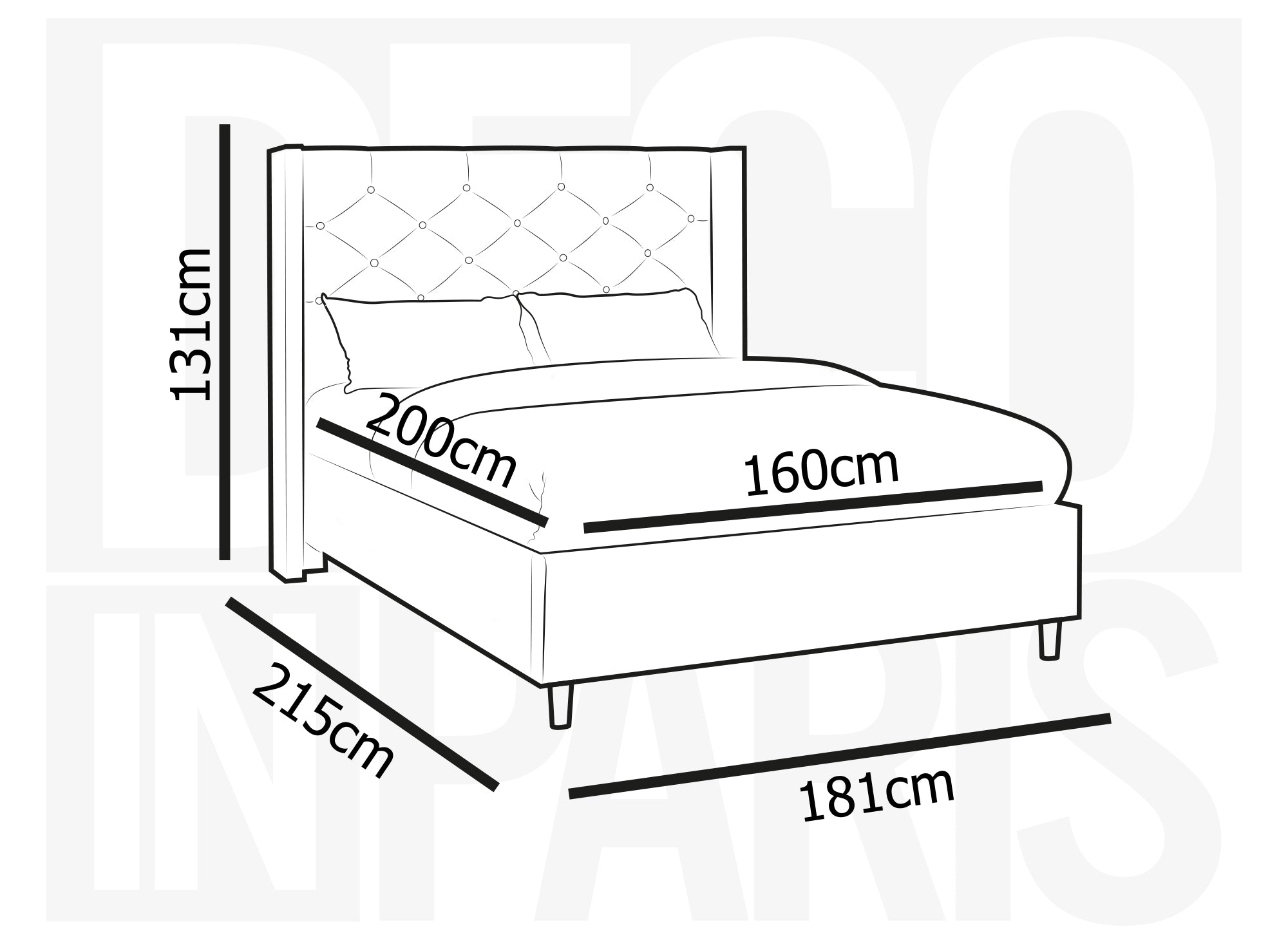 Lit double en velours capitonné en velours taupe MAREVA 160x200 cm
