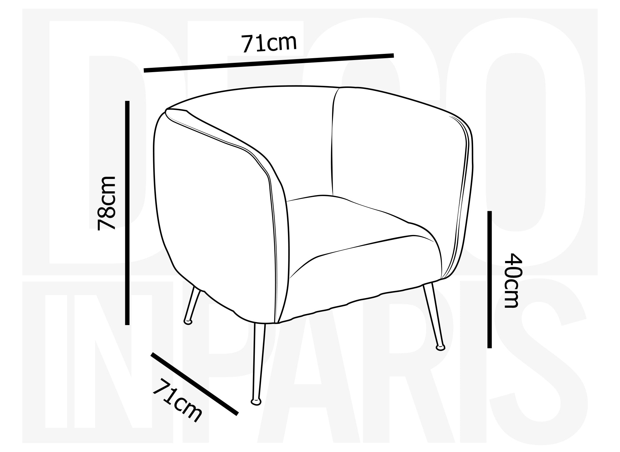 Fauteuil cabriolet en velours gris pieds noir PERRY