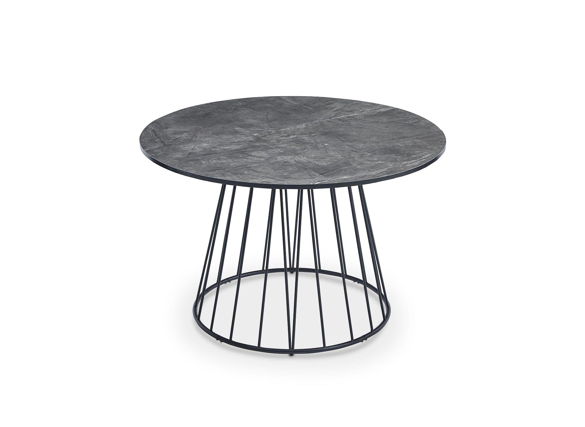 Table à manger ronde effet marbre gris pied en métal noir STELLA
