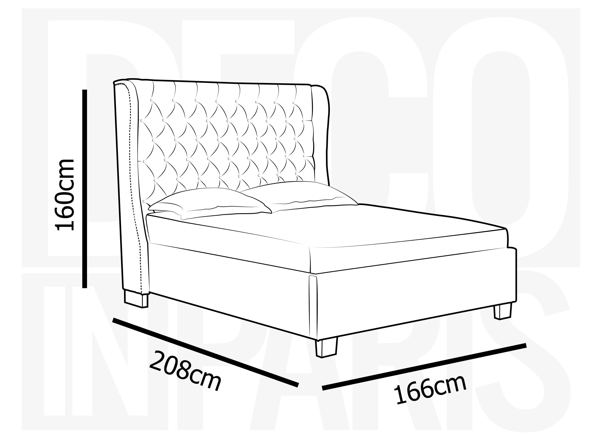 Lit coffre capitonné en tissu lin beige FLORINE 140 x 190 cm