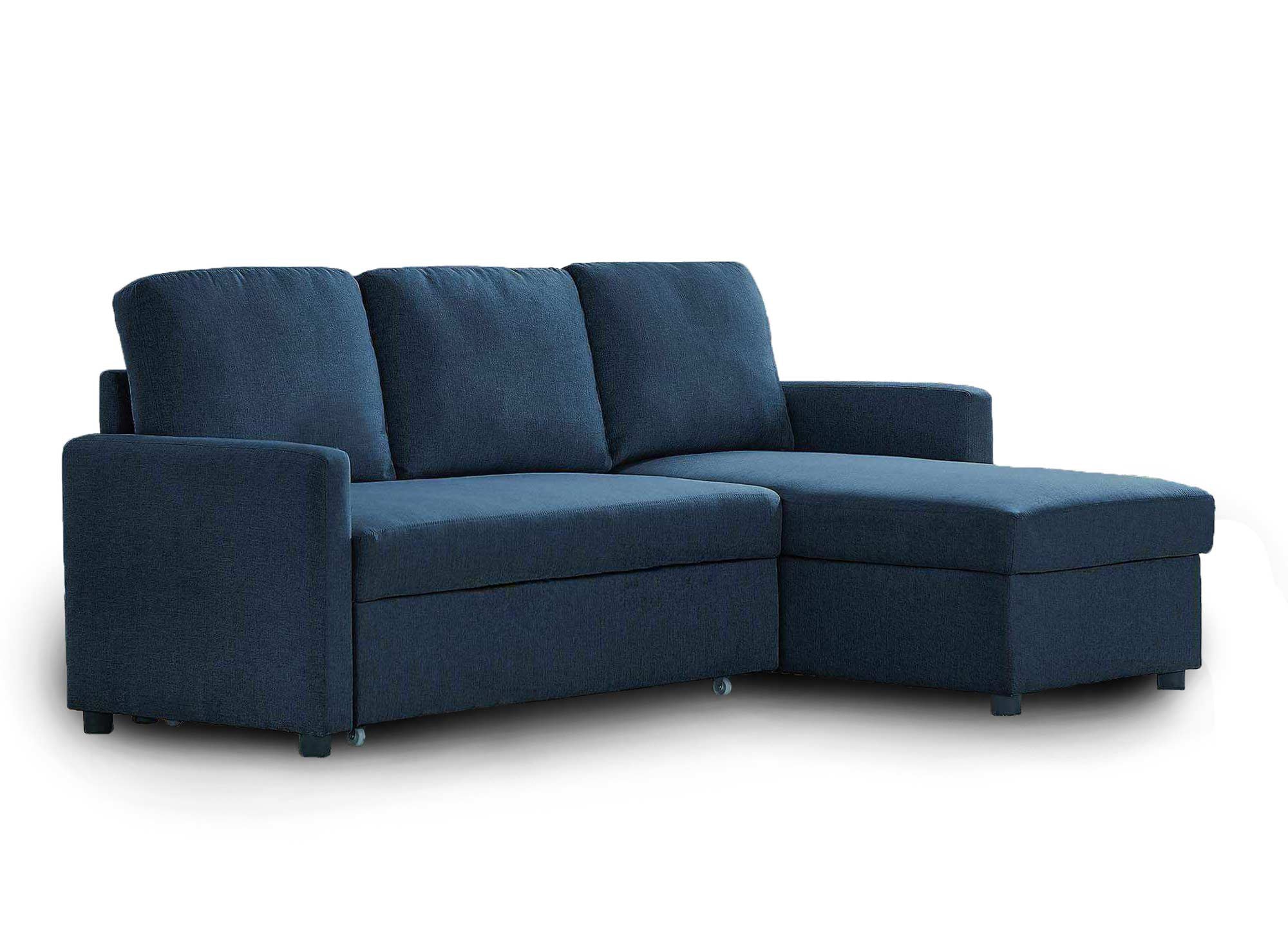 Canapé d'angle réversible convertible coffre de rangement en tissu bleu ADAM