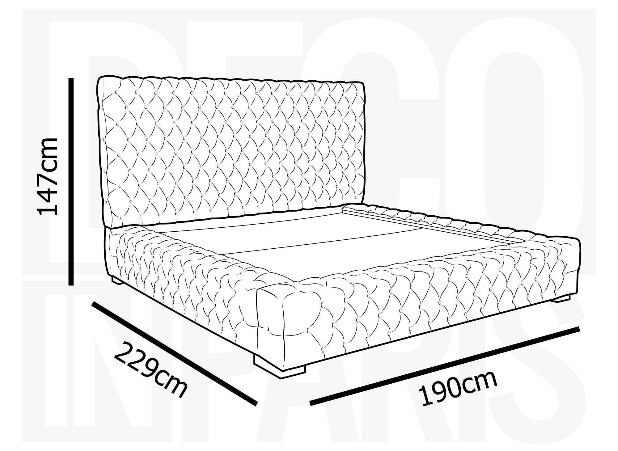 Lit coffre capitonné en velours beige IDALINE 140 x 190 cm