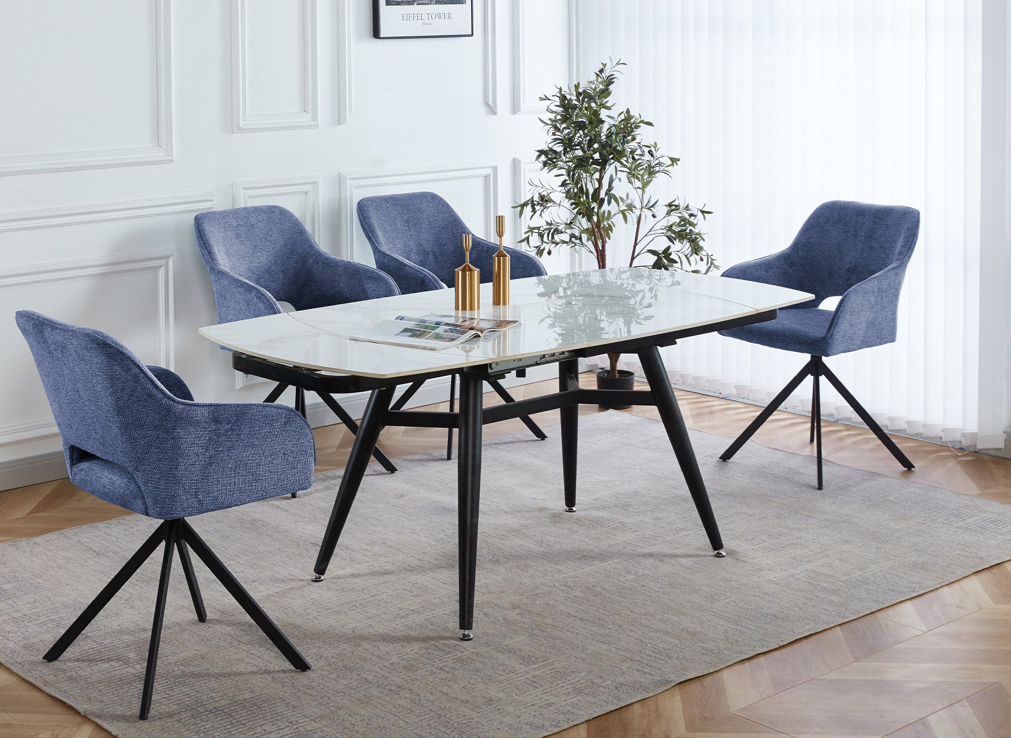 Lot de 2 chaises pivotantes design en velours bleu CIEL