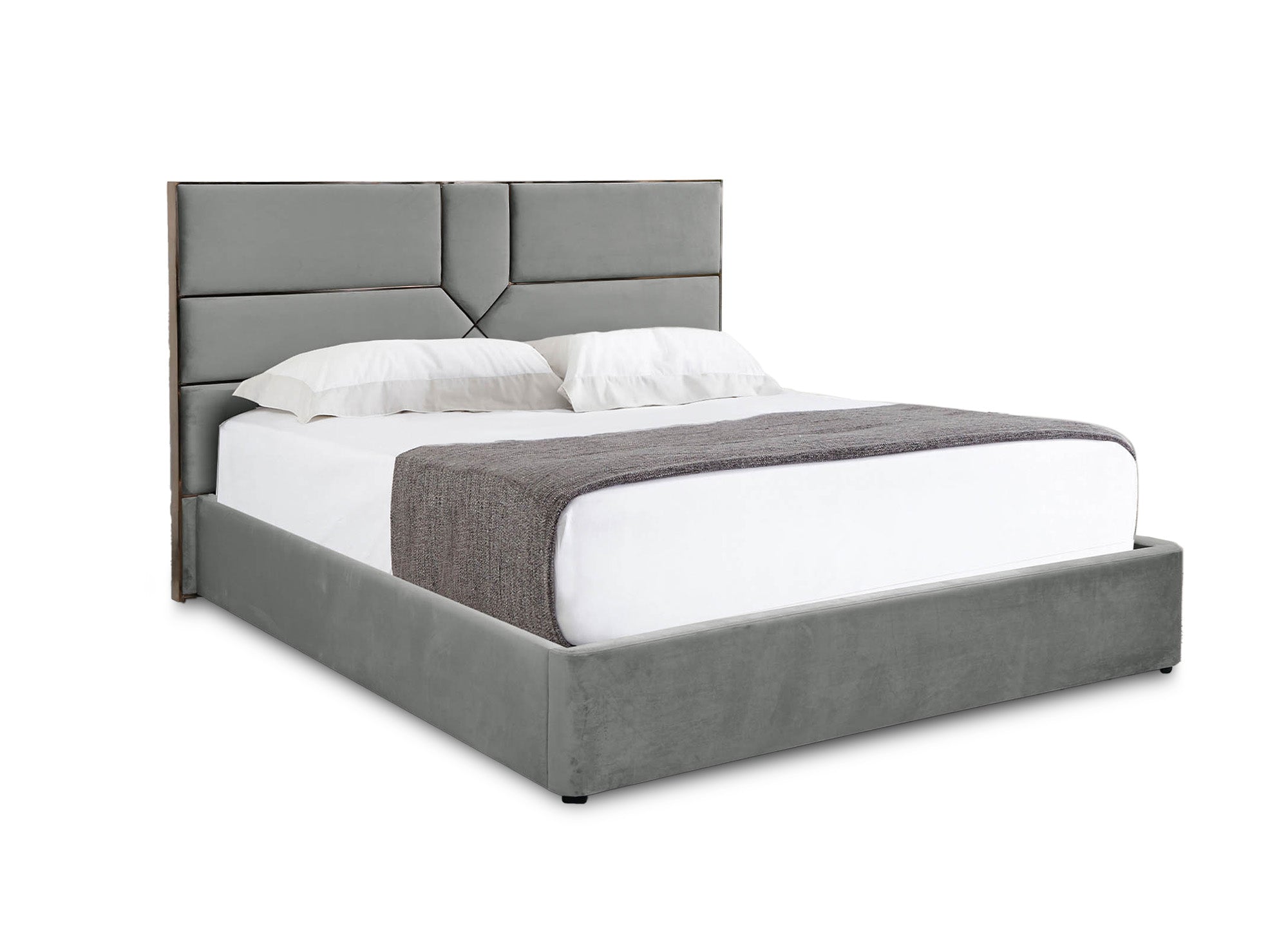 Lit coffre design en velours gris DAVINA 180 x 200 cm