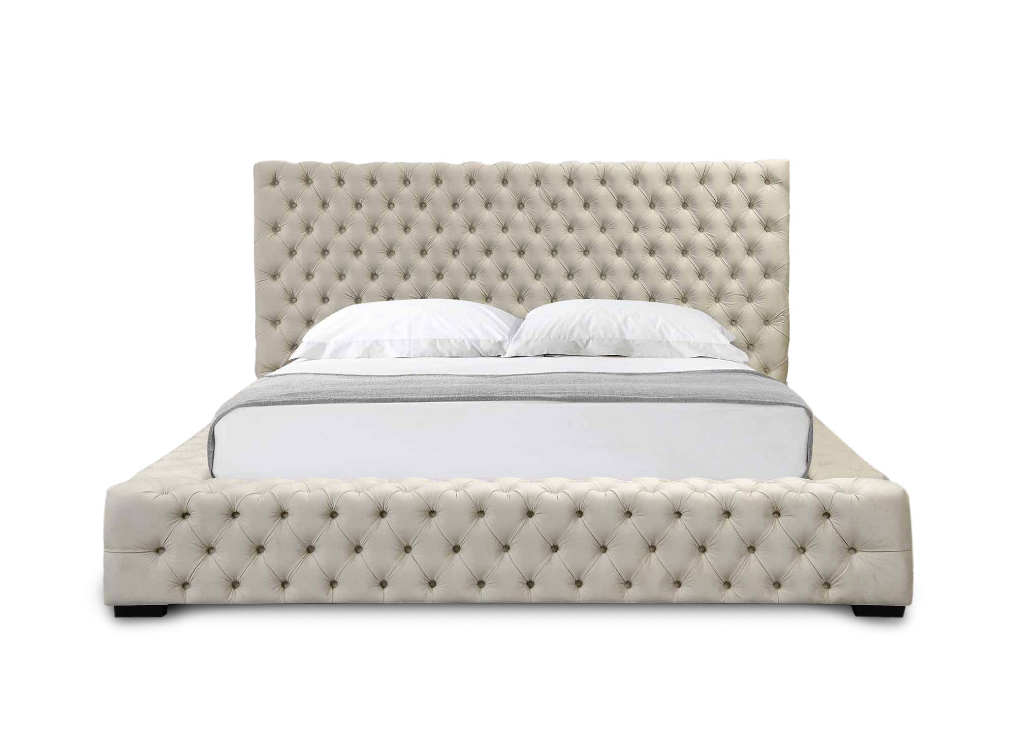 Lit coffre capitonné en velours beige IDALINE 140 x 190 cm