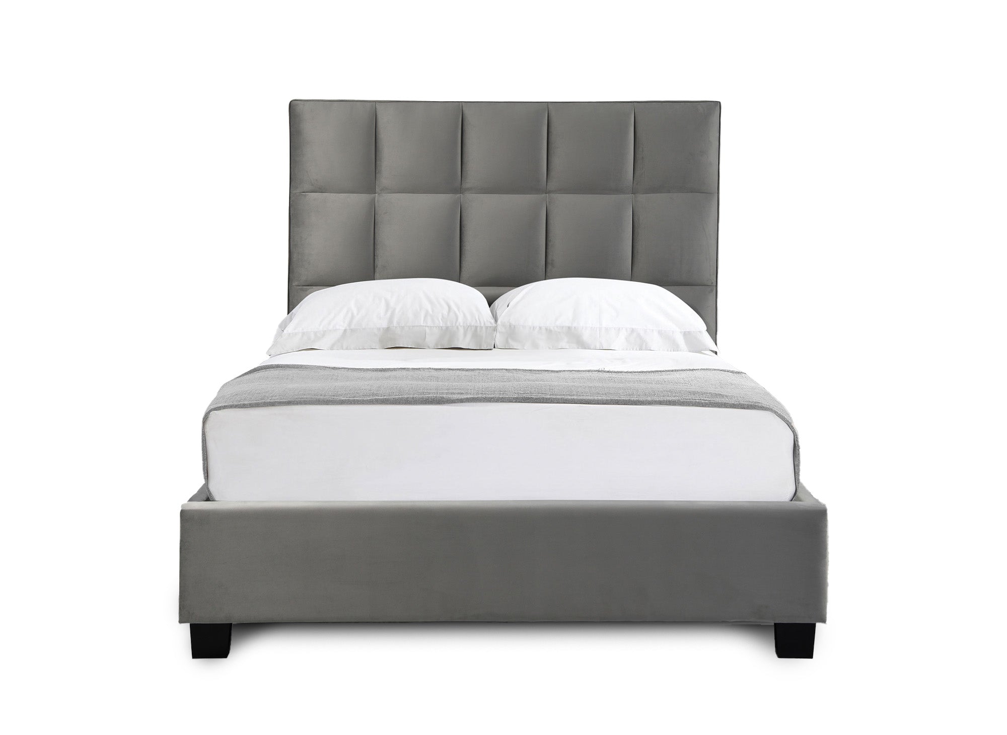 Lit coffre en velours gris design CAROLINE 160 x 200 cm