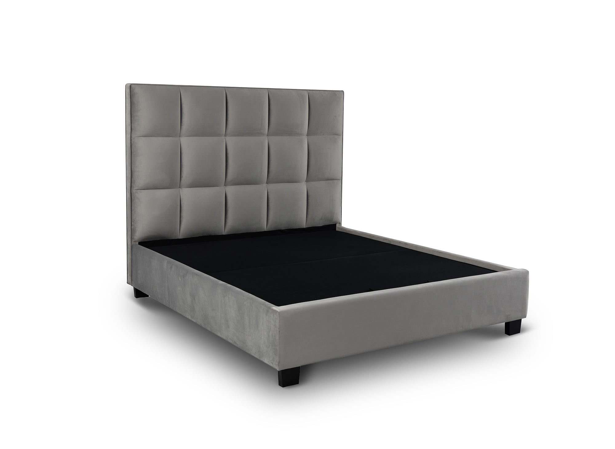 Lit coffre en velours gris design CAROLINE 160 x 200 cm