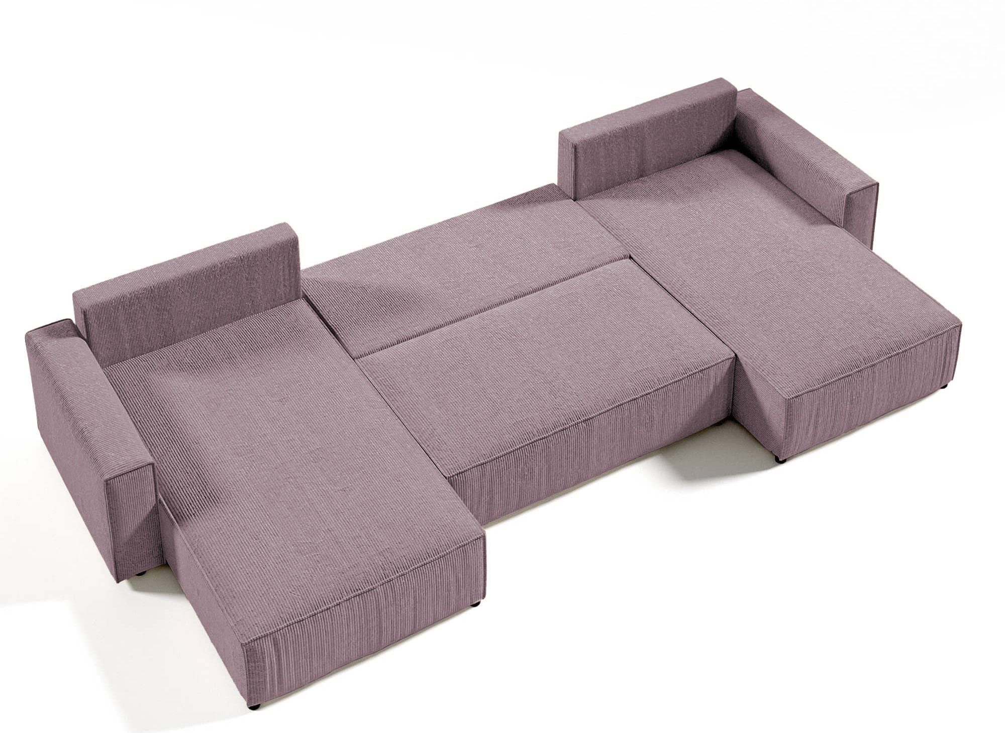 Canapé panoramique convertible avec coffre en velours cotelé lilas - JADE