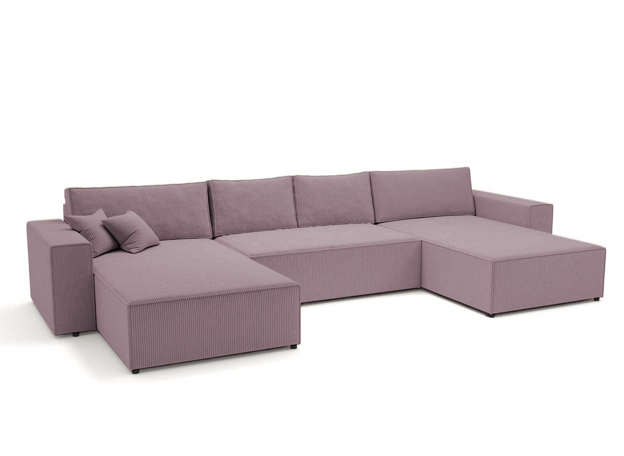 Canapé panoramique convertible avec coffre en velours cotelé lilas - JADE