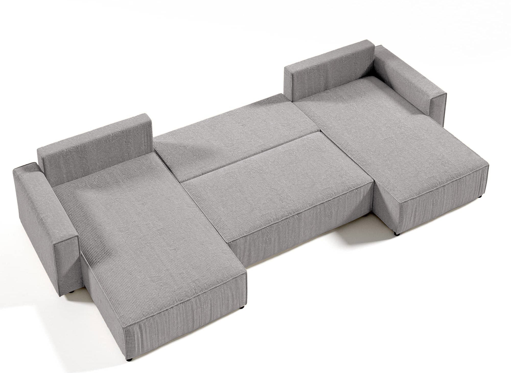 Canapé panoramique convertible avec coffre en velours cotelé gris clair - JADE