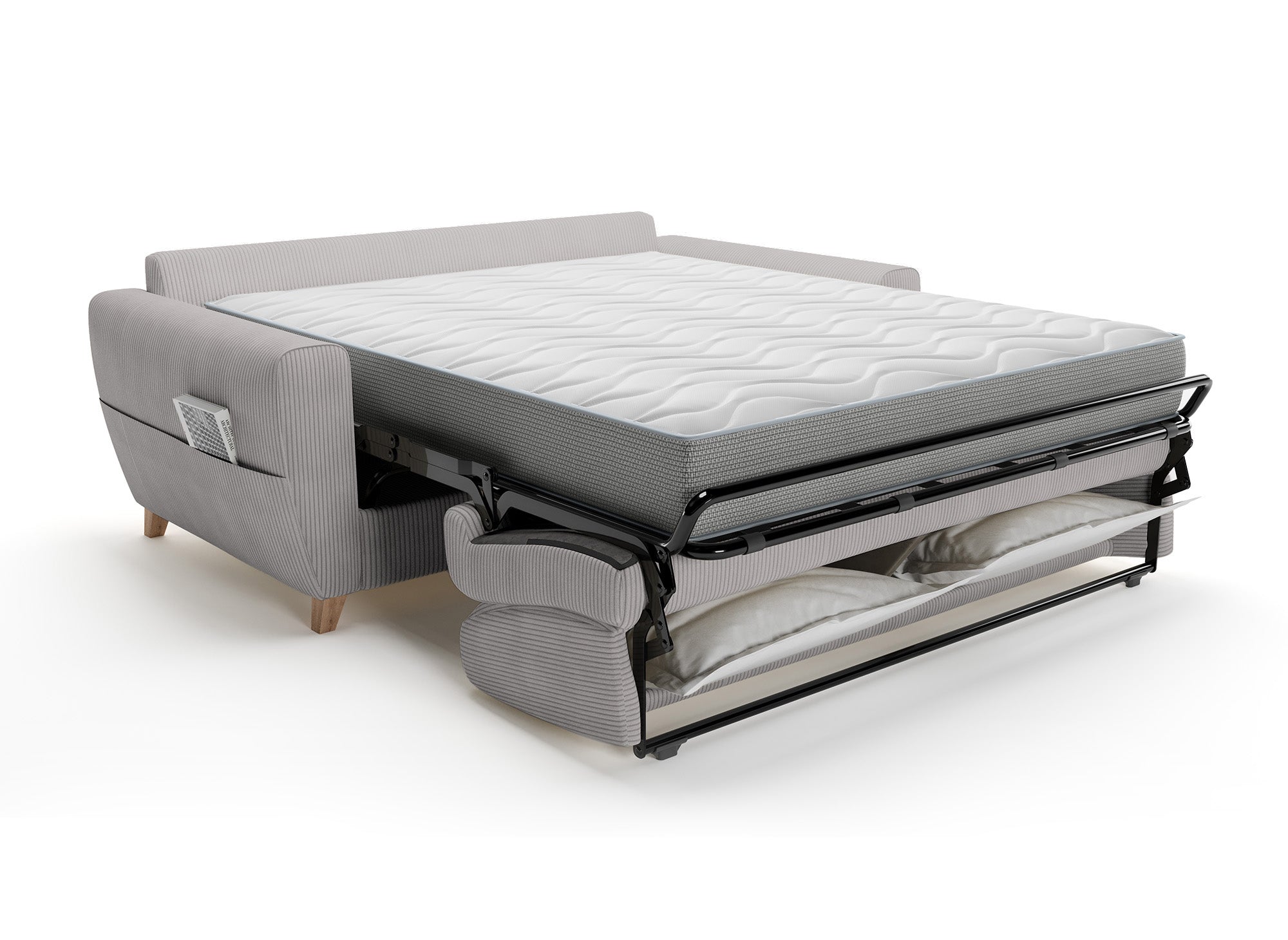 Canapé convertible 3 places en velours côtelé gris clair avec matelas 18cm TOBIAS