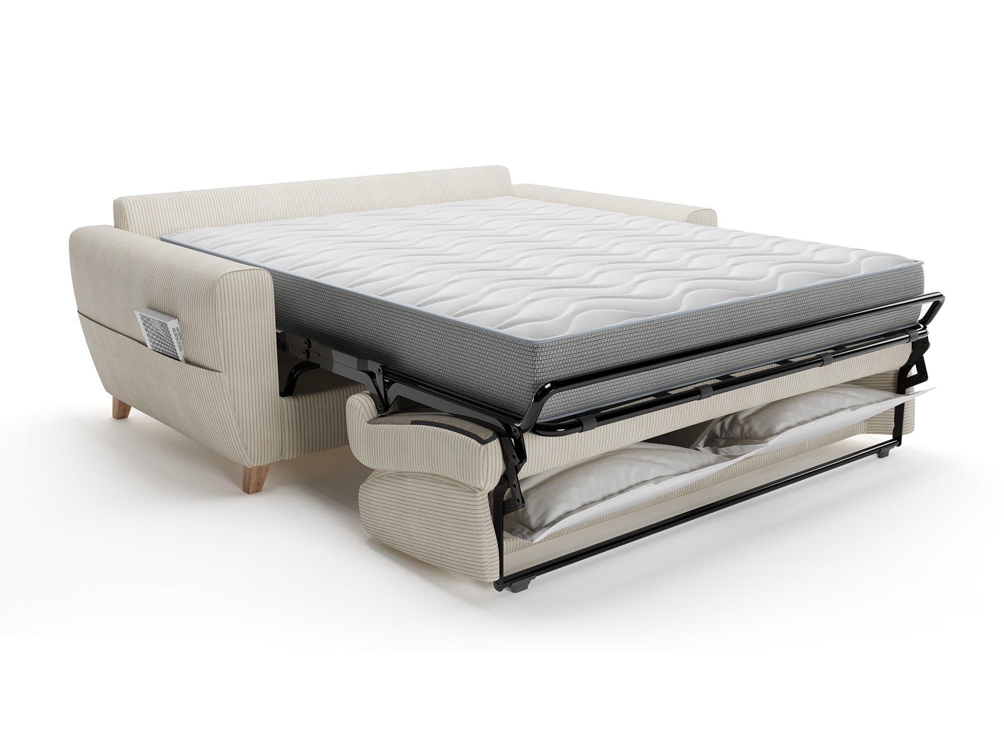 Canapé convertible 3 places en velours côtelé beige avec matelas 18cm TOBIAS