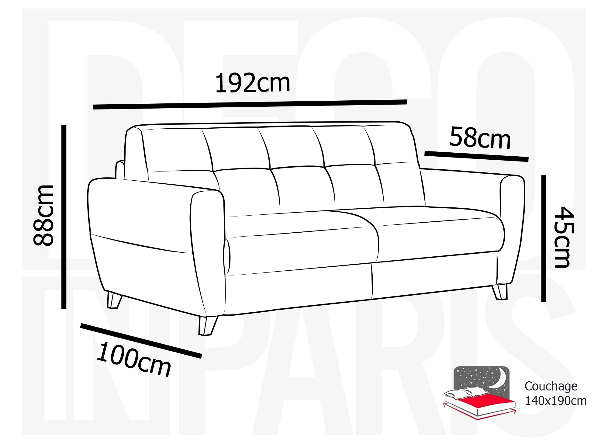 Canapé convertible 3 places en velours côtelé gris clair avec matelas 14cm TOBIAS
