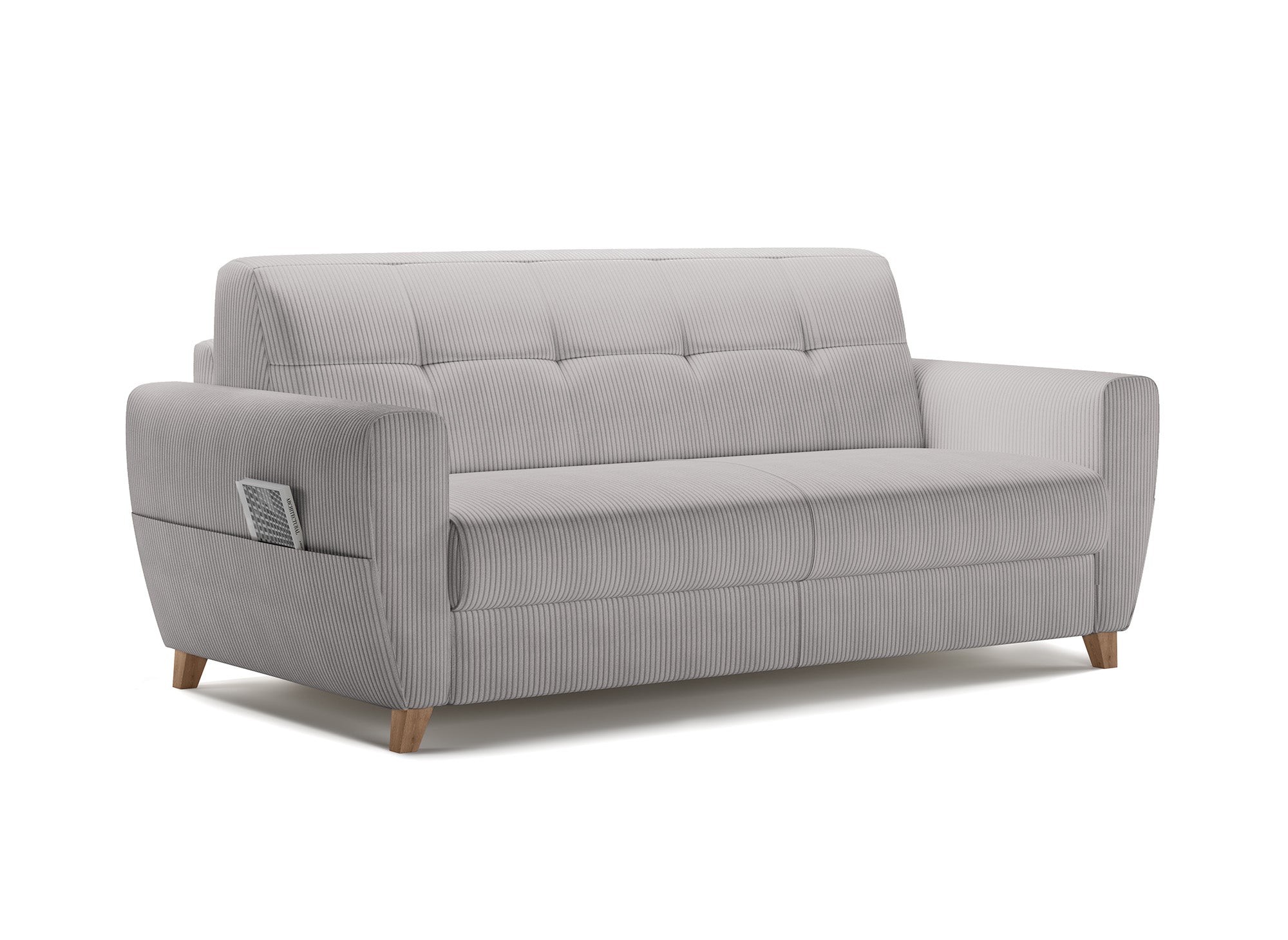 Canapé convertible 3 places en velours côtelé gris clair avec matelas 14cm TOBIAS