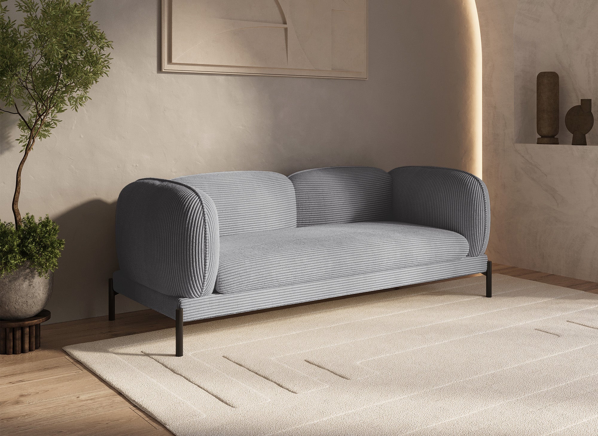 Canapé 3 places en velours gros côtelé gris ANDREA