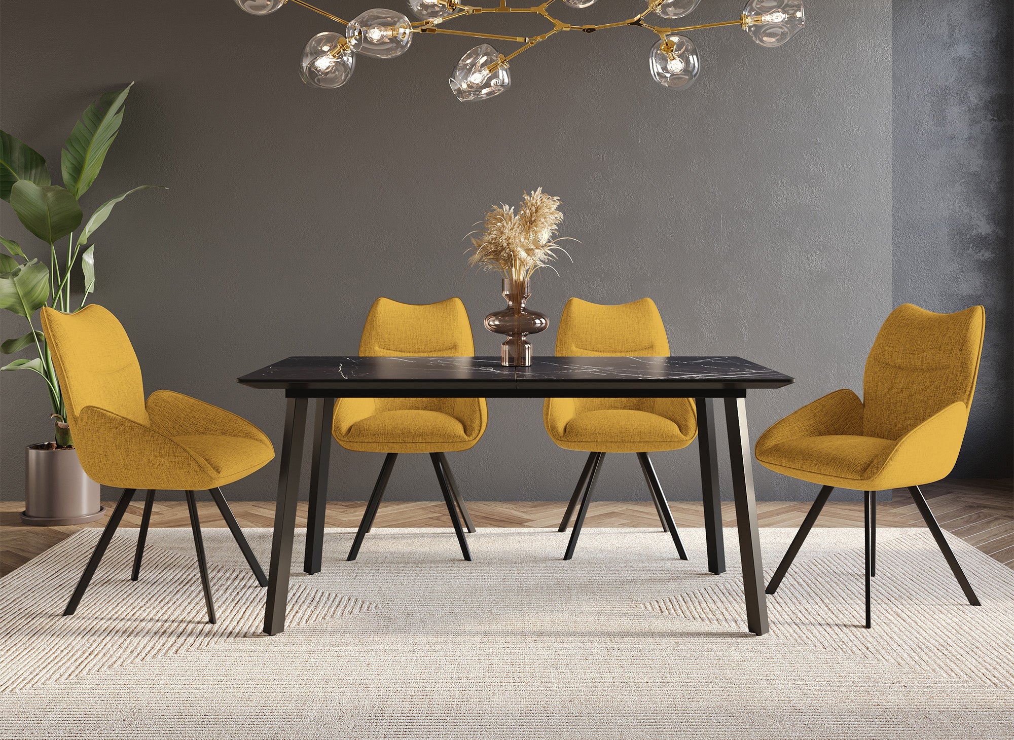 Chaise pivotante avec accoudoirs en tissu jaune TALIA