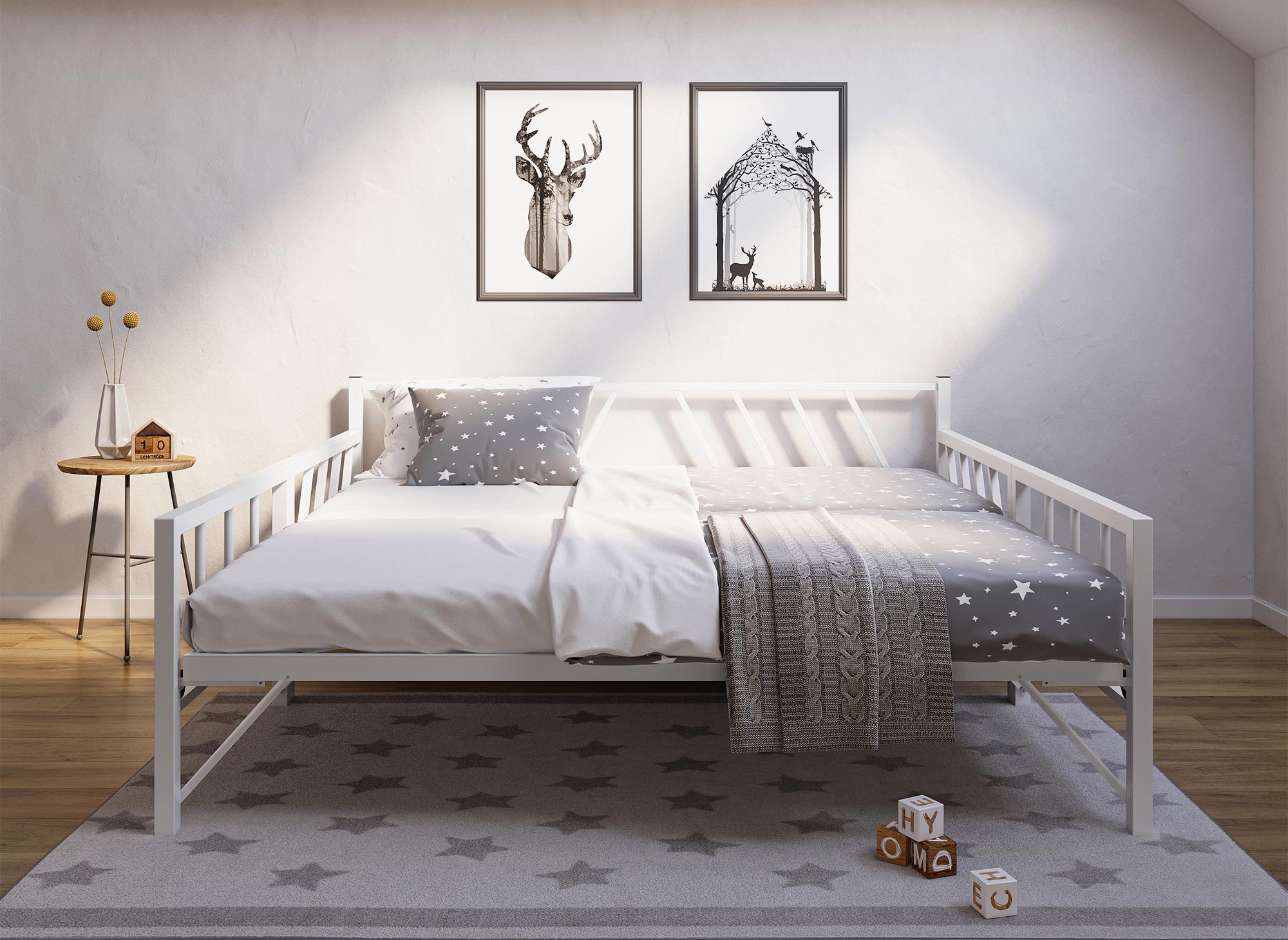Lit banquette gigogne en métal blanc TORRY 90 x 190 cm